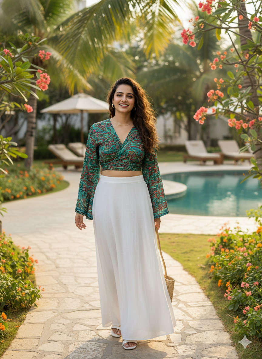 ⭐️Best Seller- Boho Printed Wrap Top- Moss Majesty (TOP ONLY)