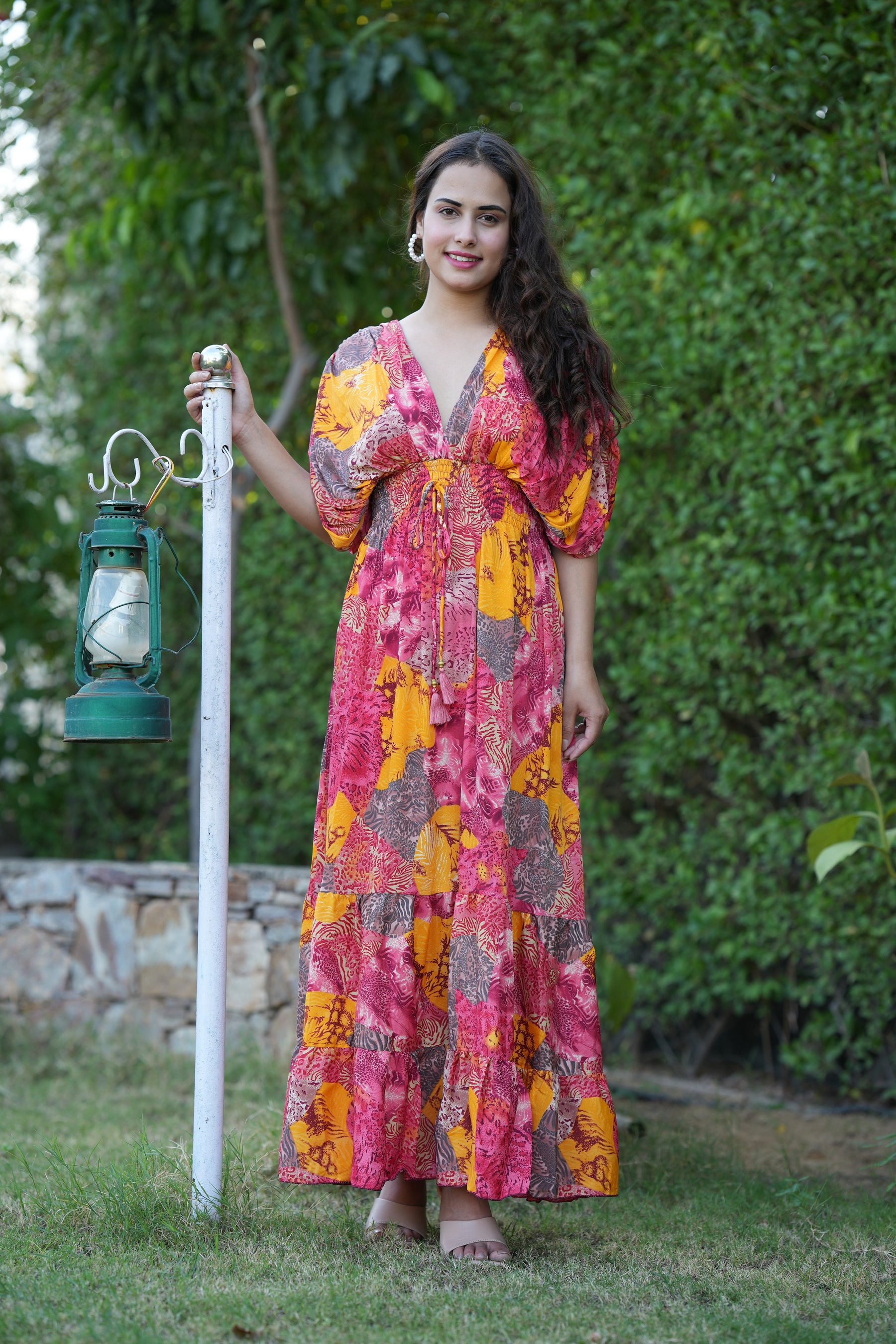 Balloon Pattern Boho Printed Maxi Dress - Sunset Glow