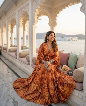 Wrap Top Boho Printed Co-ord Set in Burnt Sienna