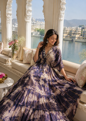 ⭐️Best Seller -Balloon Pattern Embroidery Boho Printed Hand Work Maxi Dress - Golden Twilight