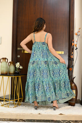 Multi Panel Boho Printed Maxi Dress - Seaside Fun
