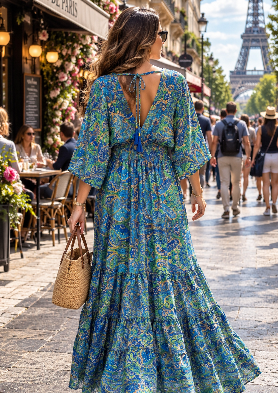 💙Hand Work Embroidered Kaftan Boho Printed Maxi Dress in Blue Moon
