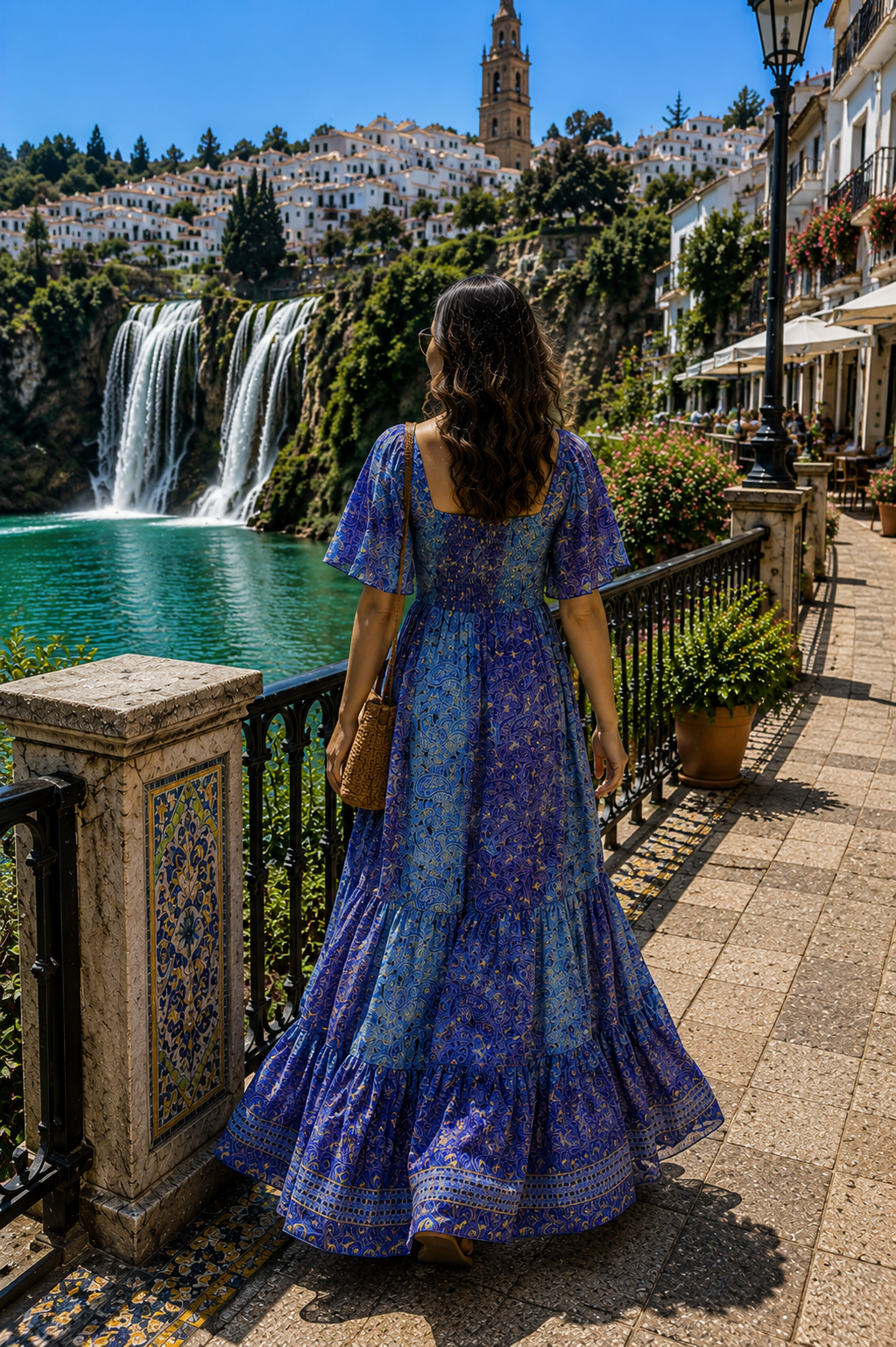 Elasticated Bust Boho Printed Maxi Dress -Blue Lagoon Dream
