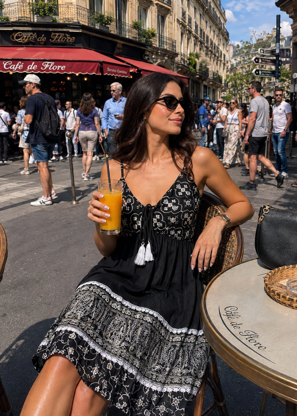 V Neck Embroidery  Work Boho Printed Short Maxi Dress- Midnight Muse 🖤