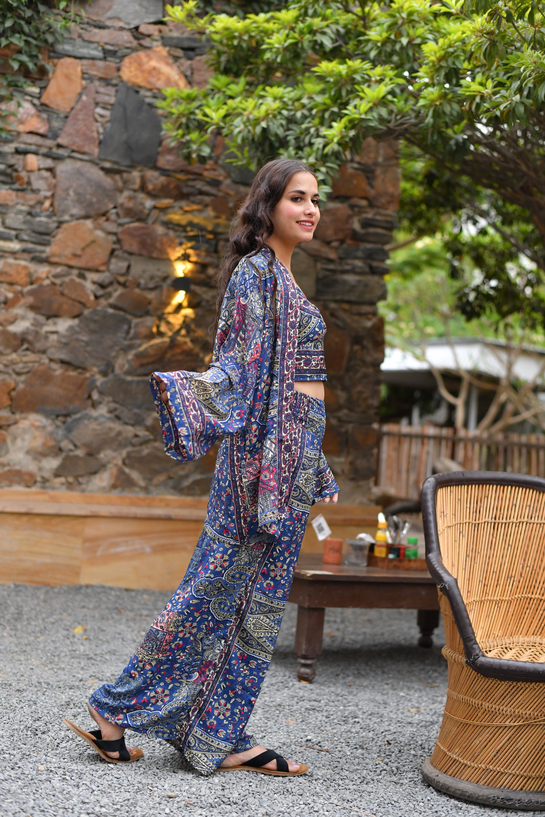 Full Sleeves Kimono and Trouser Coordinate Set (3 Piece)