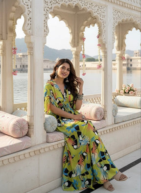 Balloon Pattern Boho Printed Maxi Dress - Vibrant Parrot Green