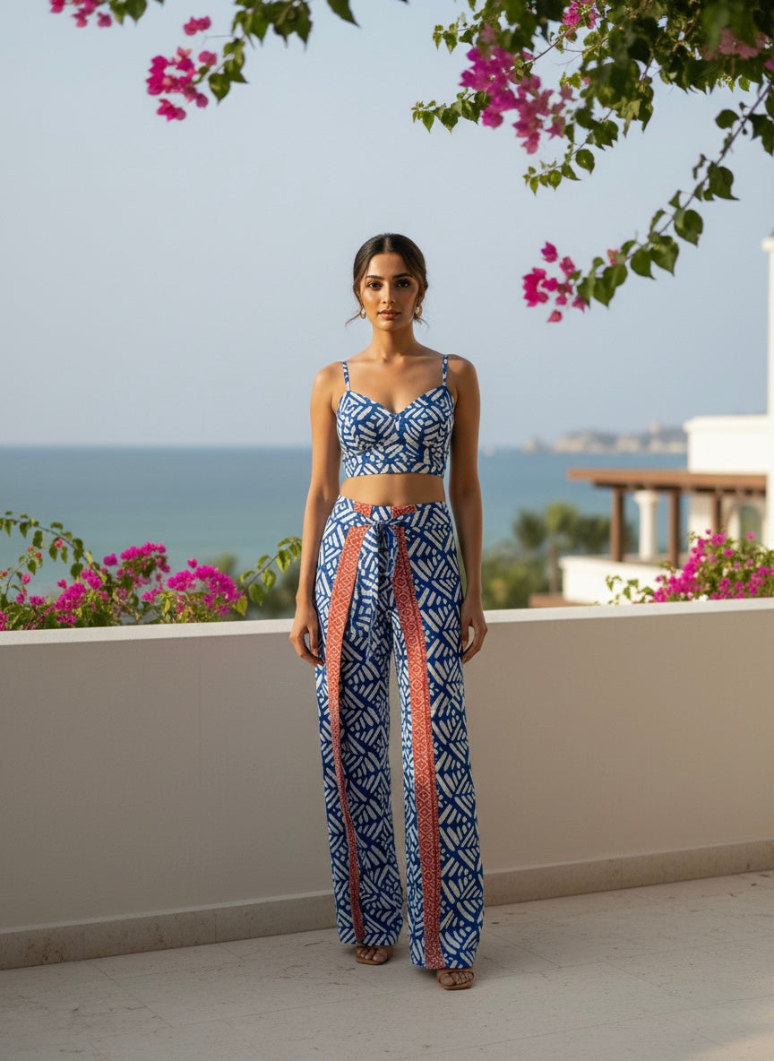 Boho Printed Wrap Trouser - Turquoise Temptation