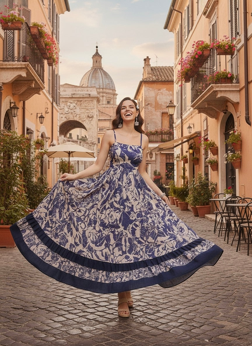 The Moonlit Petal Cotton Maxi Dress