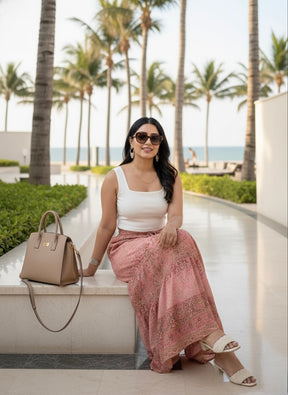 Ruffle Panel Boho Printed Palazzo - Peach