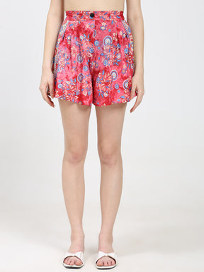 Puff Sleeves Kimono and Shorts Coordinate Set (3 Piece)- Pink Potion