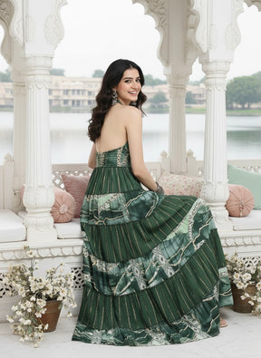 Halter Neck Multi Panel Embroidery Hand Work Boho printed Maxi Dress in Forest Reverie