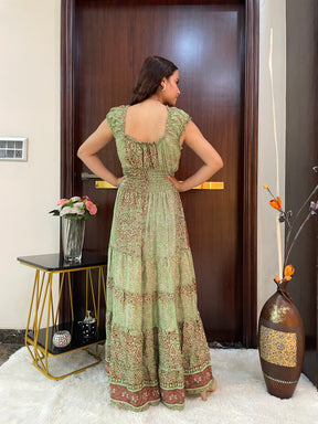 Classic Charm Boho Printed Maxi Dress - Emerald Essence