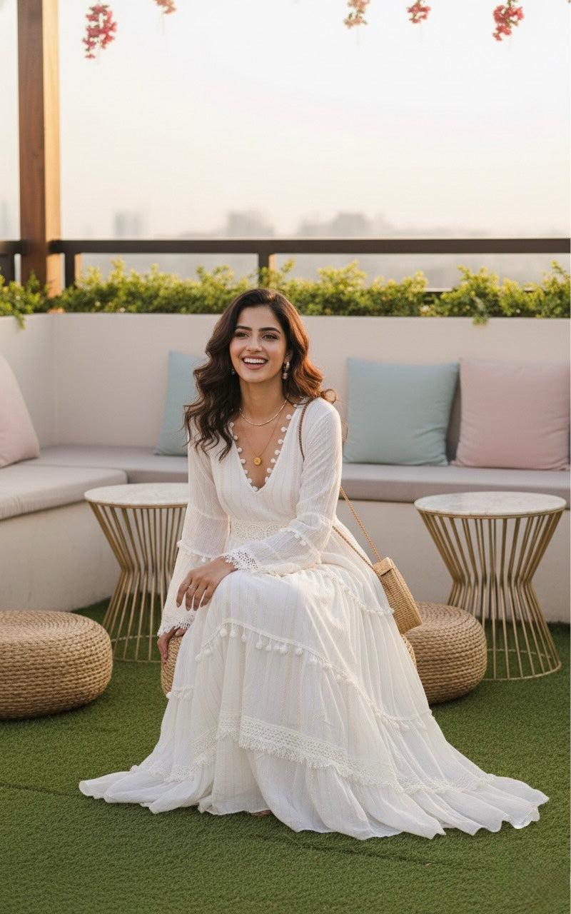 Boho Lurex Delight Maxi Dress with Bell Sleeves