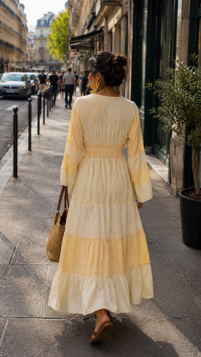 Embroidery Hand Work Bell Sleeves Maxi Dress -     Ivory Serenity