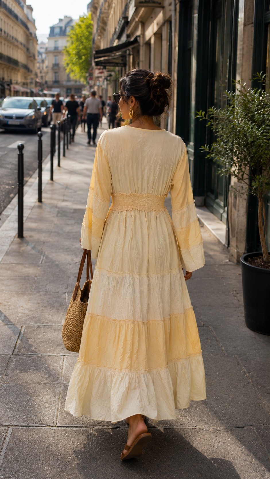 Embroidery Hand Work Bell Sleeves Maxi Dress -     Ivory Serenity