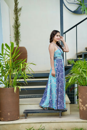 Wrap Around Boho Printed Mai Dress -Azure Waves Fusion