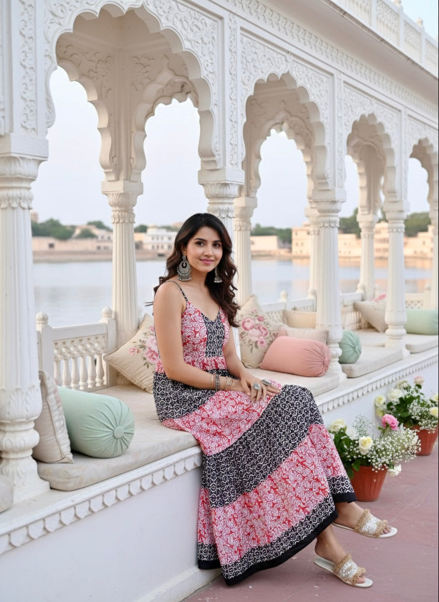 Blush and Black Elegance Long Dress