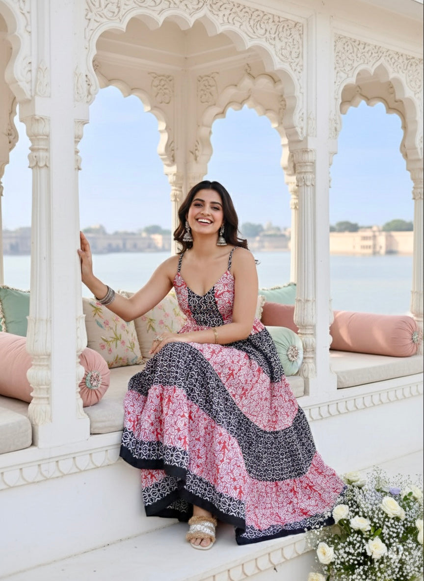 Blush and Black Elegance Long Dress