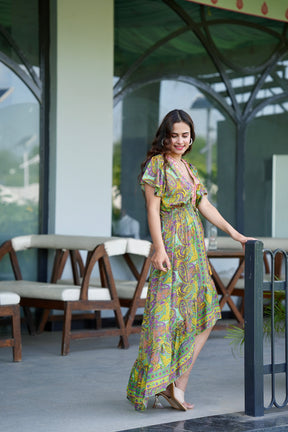 High low embroidery featured boho maxi dress- Lush Lime SmisingBee
