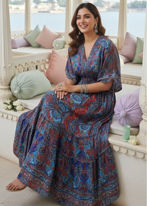 🔥Trending - Blue Bloom Light Kaftan Maxi Dress
