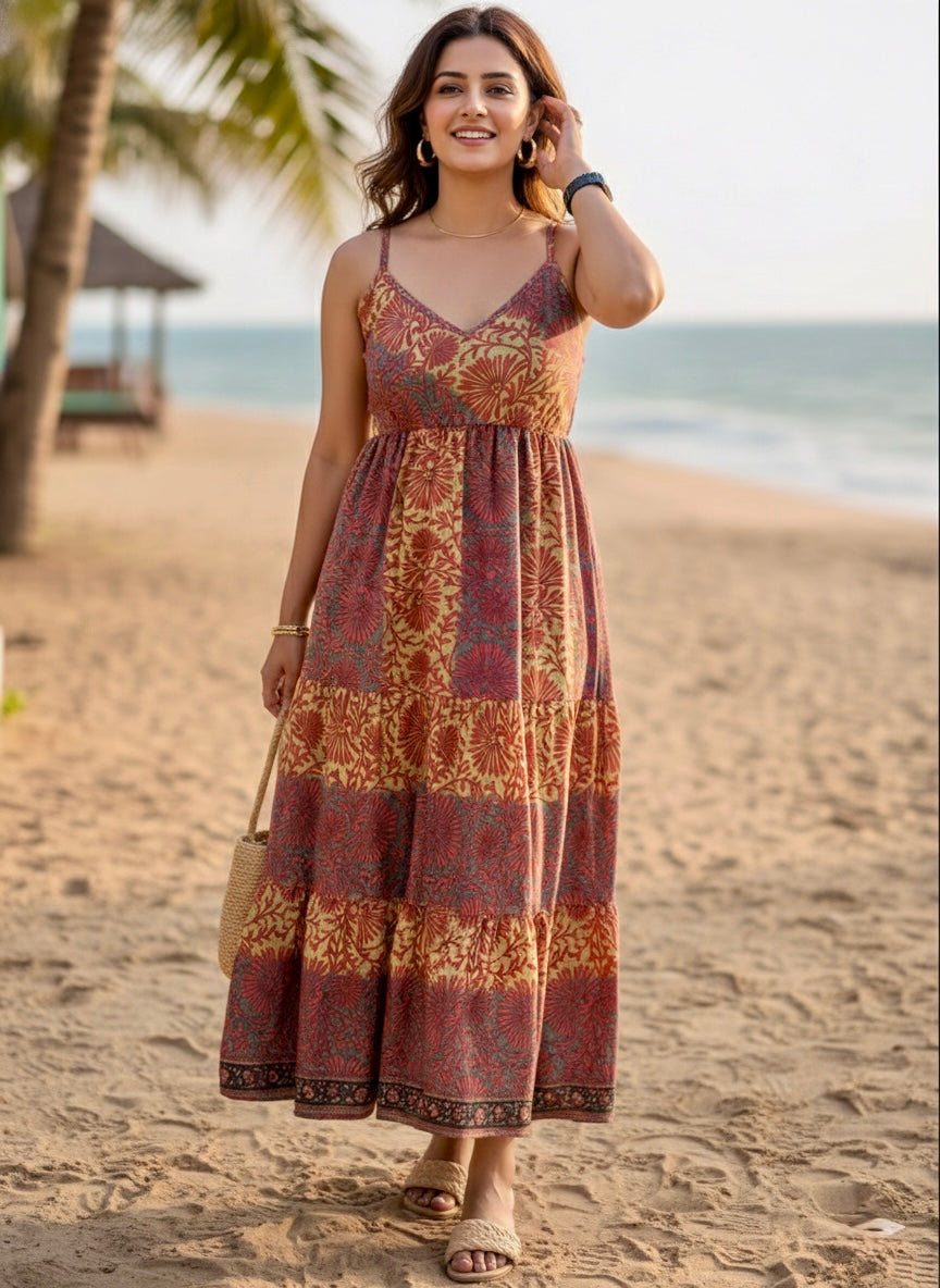 🔥Trending - Two shade ruffle hem midi dress- SmisingBee