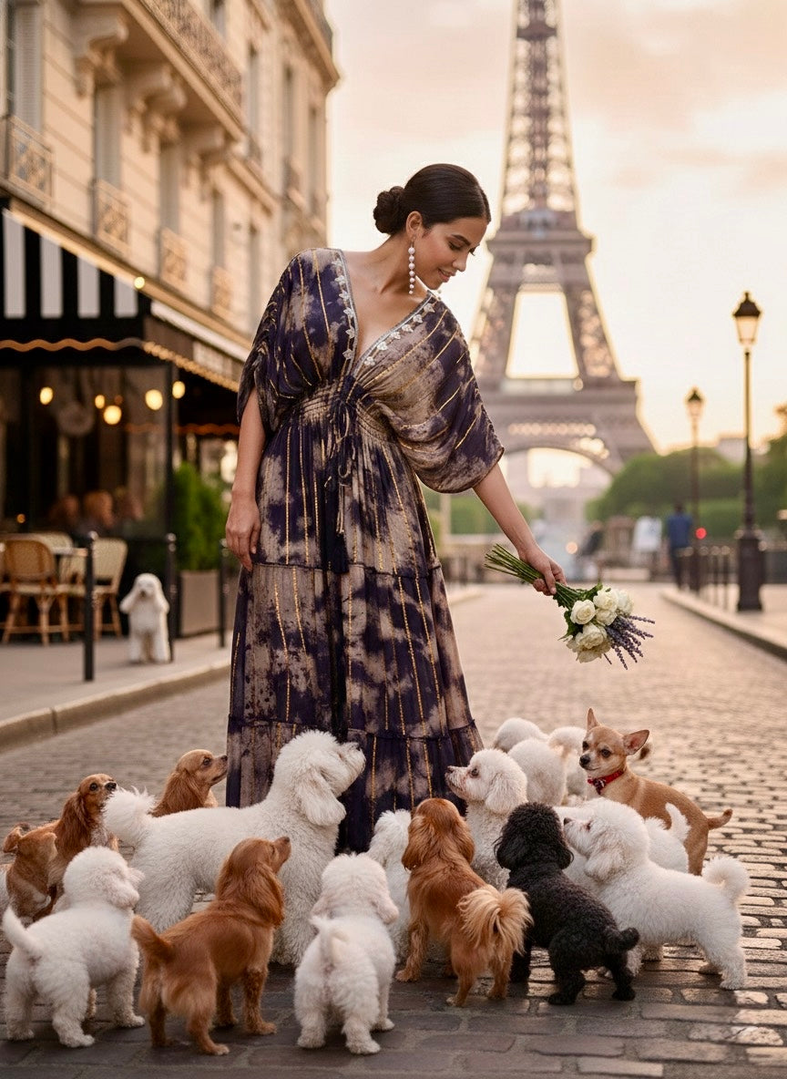 Balloon Pattern Embroidery Boho Printed Hand Work Maxi Dress - Golden Twilight