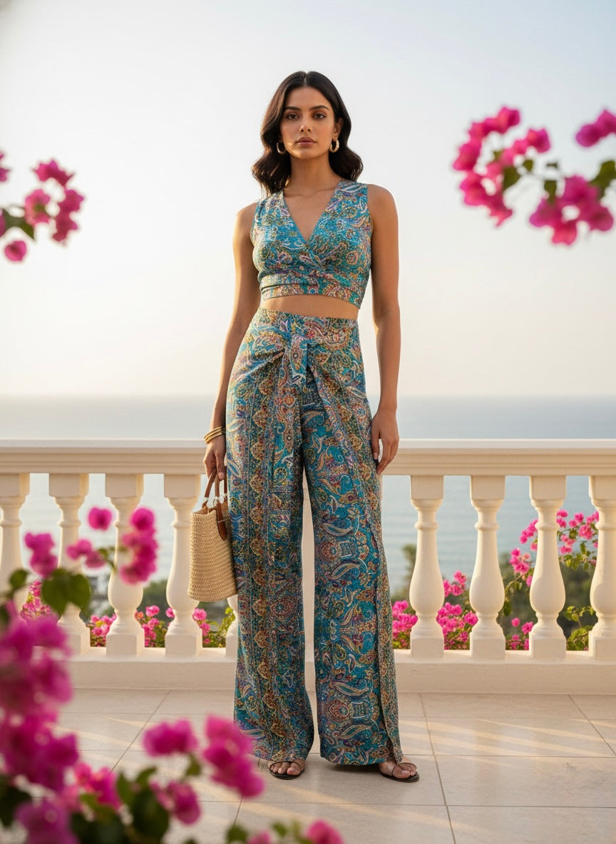 Boho Printed Wrap Trouser - Blue Bohemian Harmony (TROUSER ONLY)
