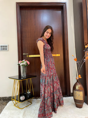 Classic Charm Boho Printed Maxi Dress - Cocoa Delight Dress