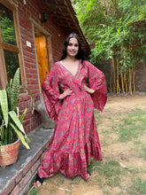 Embroidery Neckline Boho Printed Maxi Dress