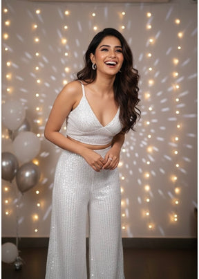 Dazzling Sequin White Pants Co-ord Set