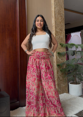 Ruched Belt Boho Printed Trouser - Pink Blush