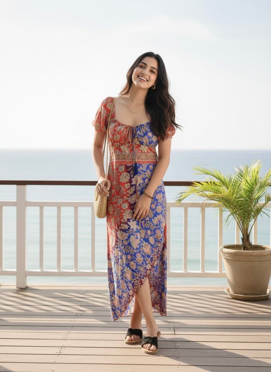 ⬆️Rising -Two- Shade Asymmetric Boho Printed Midi Dress