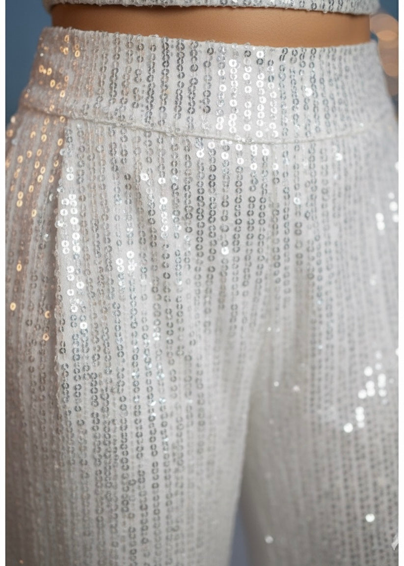 Dazzling Sequin White Pants Co-ord Set