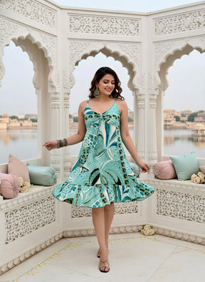 Ruched Bust Boho Printed Short Dress - Seaside allure