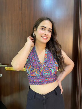 Boho Printed Halter Top  in Brown