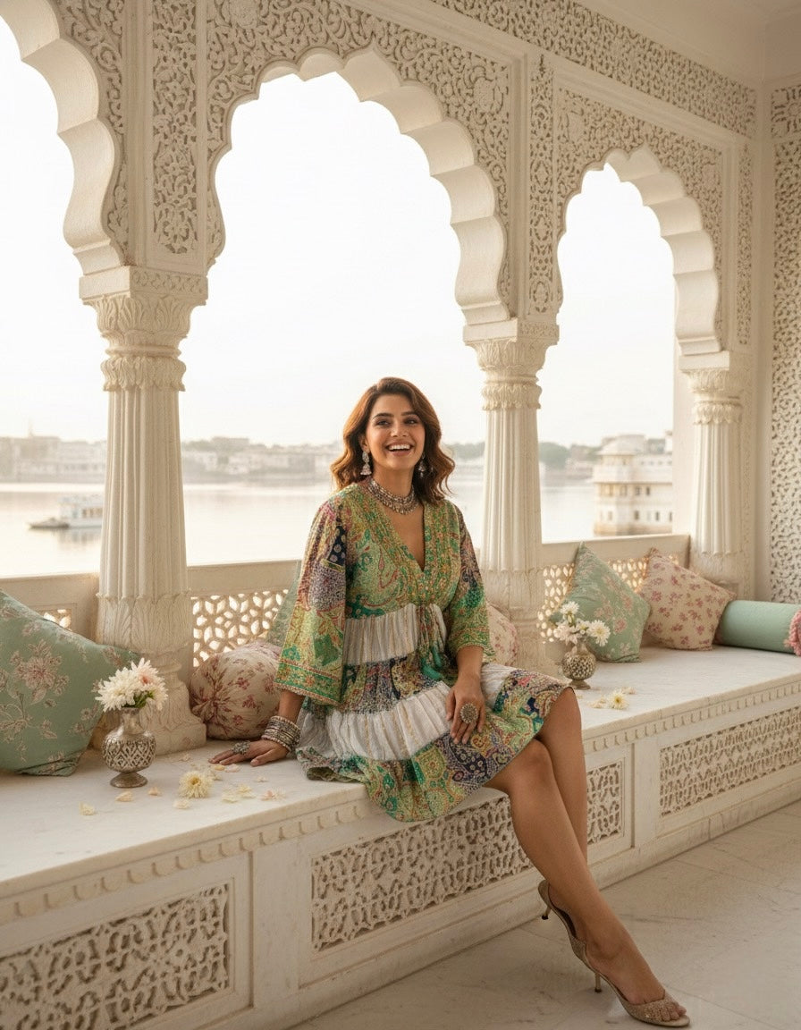 Soft Sage Multi color Short Dress