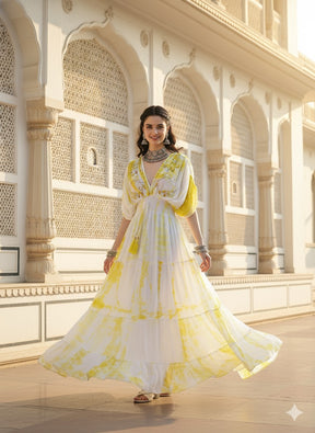 ⭐️Best Seller -Balloon Pattern Embroidery Boho Printed Hand Work Maxi Dress - Lemon Drape