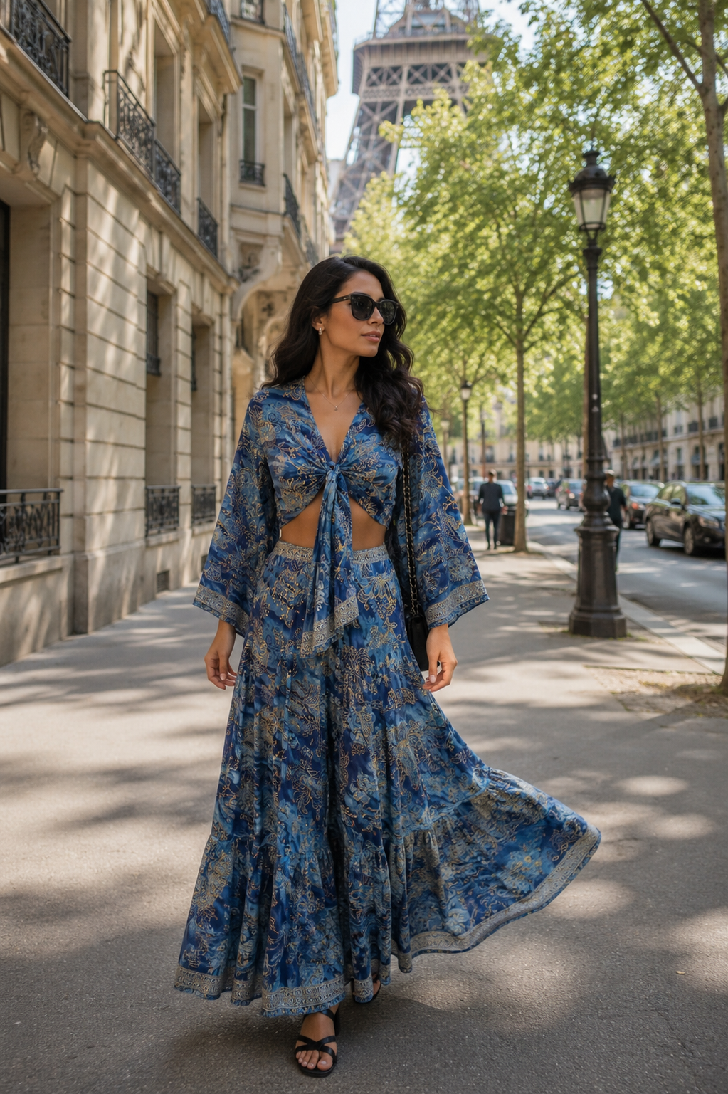 🔥Selling Fast- Wrap Top and Boho Printed Skirt Co-ord Set