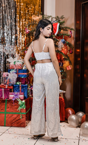 Dazzling Sequin White Pants Co-ord Set