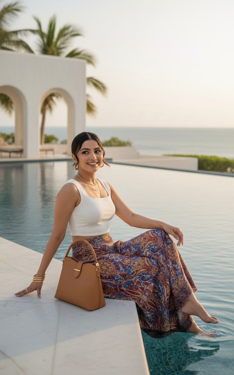 Ruched Belt Boho Printed Trouser