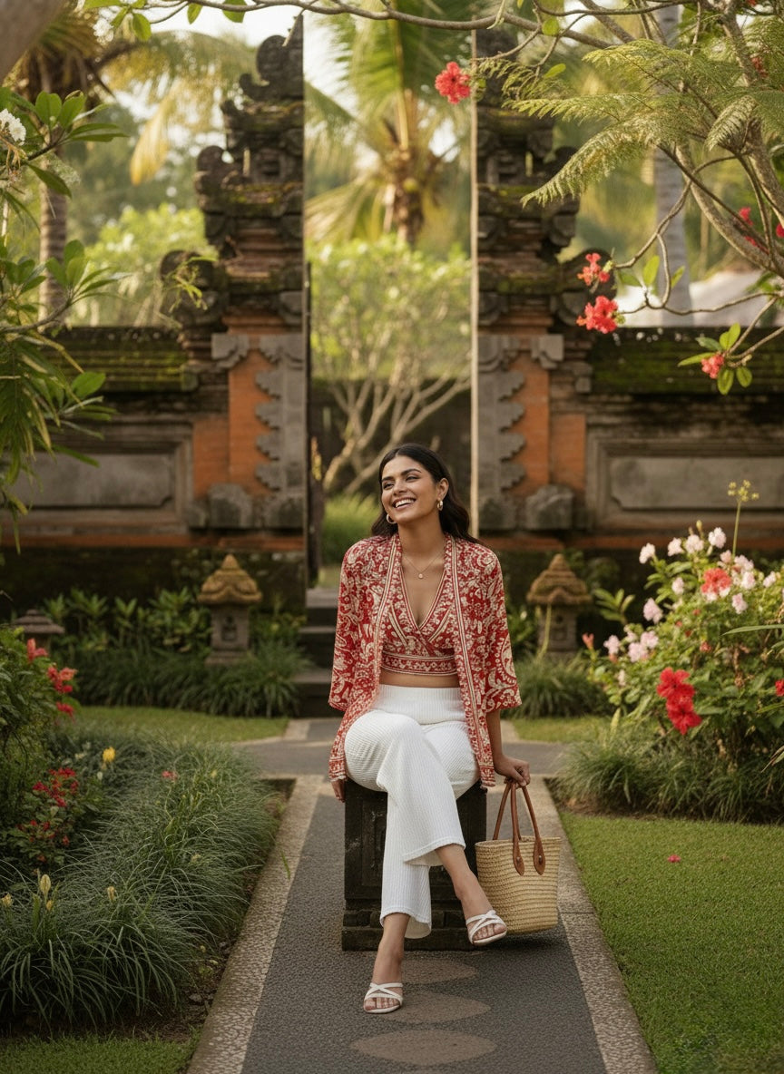 Kimono and Halter Set Crimson Cloud