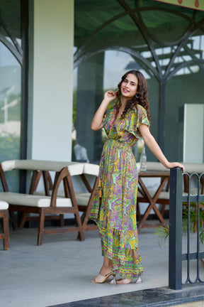 High low embroidery featured boho maxi dress- Lush Lime SmisingBee