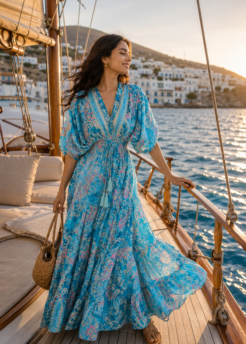 Balloon Pattern Boho Printed Maxi Dress -  Aurelia Blue