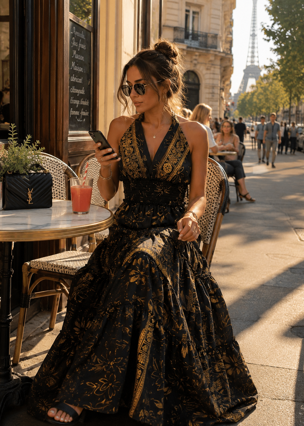 Halter Neck Multi Panel Boho printed Maxi Dress in  ✨ Golden Mirage