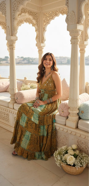 Double Drama Boho Maxi Dress - Blue