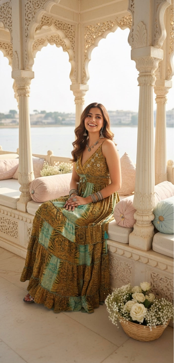 Double Drama Boho Maxi Dress - Blue