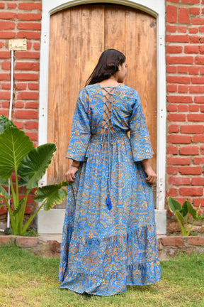 Long embroidery featured cross back boho maxi dress- Smisingbee