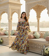 Bare-Shoulder Beauty Dress - Emerald Flora