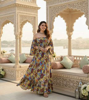 Bare-Shoulder Beauty Dress - Emerald Flora