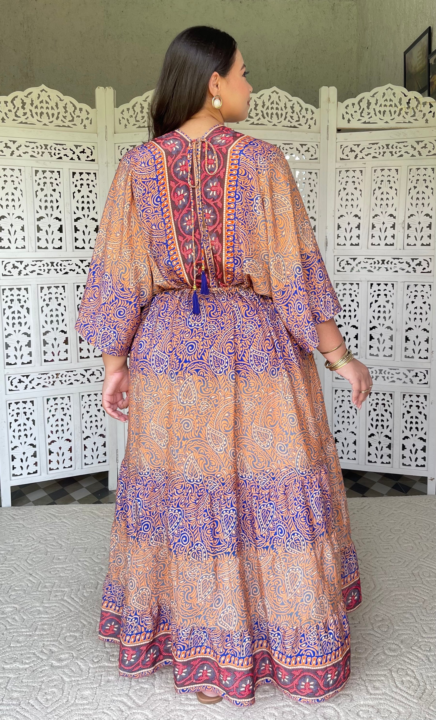 SmisingBee Curve Kaftan Pattern Boho Printed Maxi Dress - Tropical Twilight